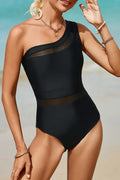 Single Shoulder One-Piece Swimsuit Black / S