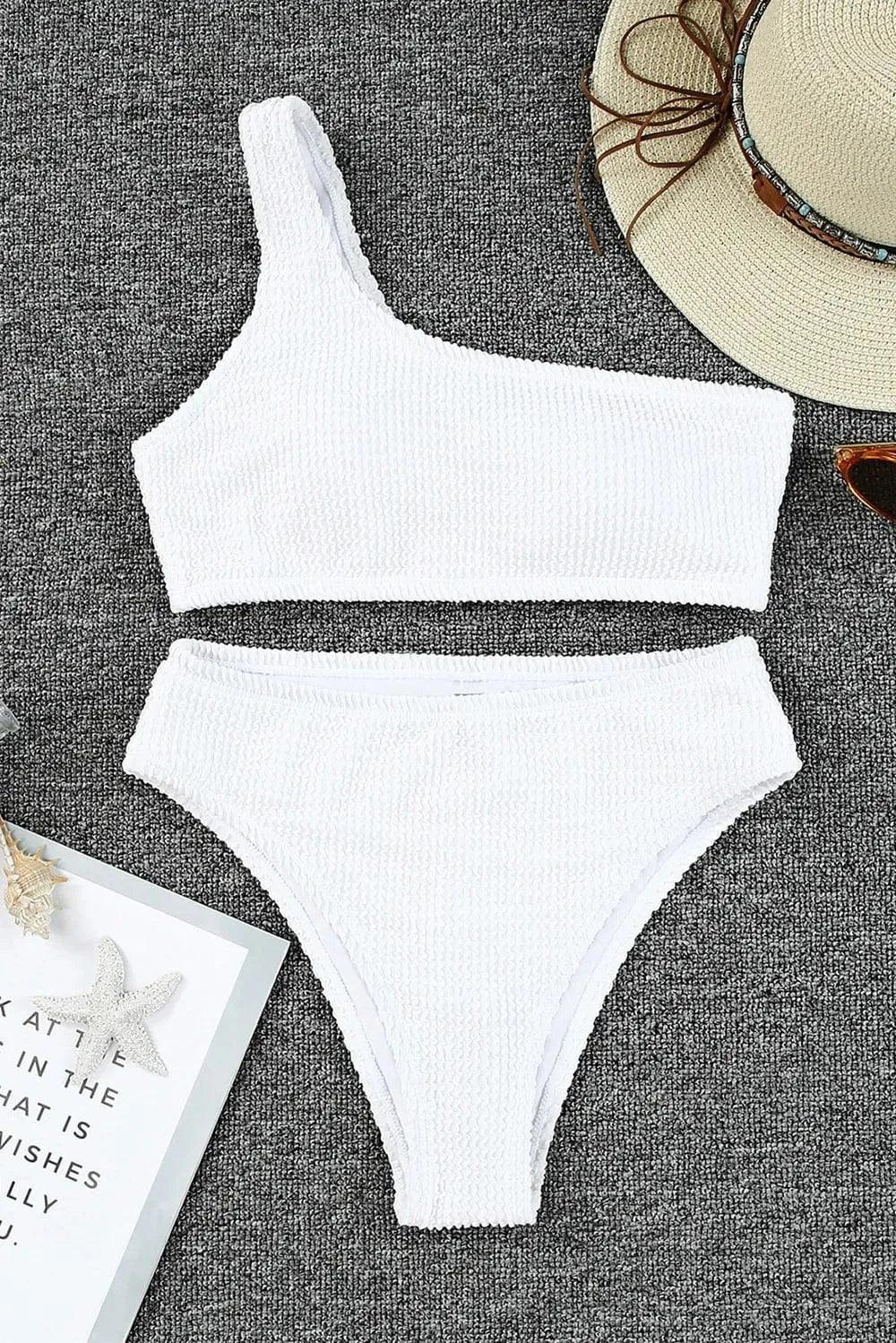 Single Shoulder Two-Piece Swimsuit White / S