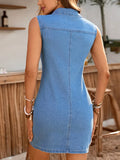 Sleeveless Button-Front Bodycon Denim Dress
