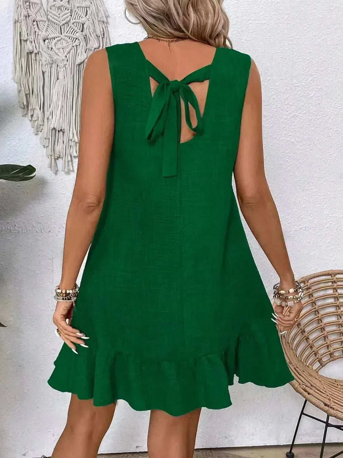 Sleeveless Ruffle Hem Dress Dark Green / XS