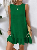 Sleeveless Ruffle Hem Dress Dark Green / XS
