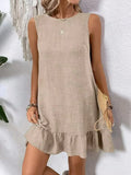 Sleeveless Ruffle Hem Dress Tan / XS