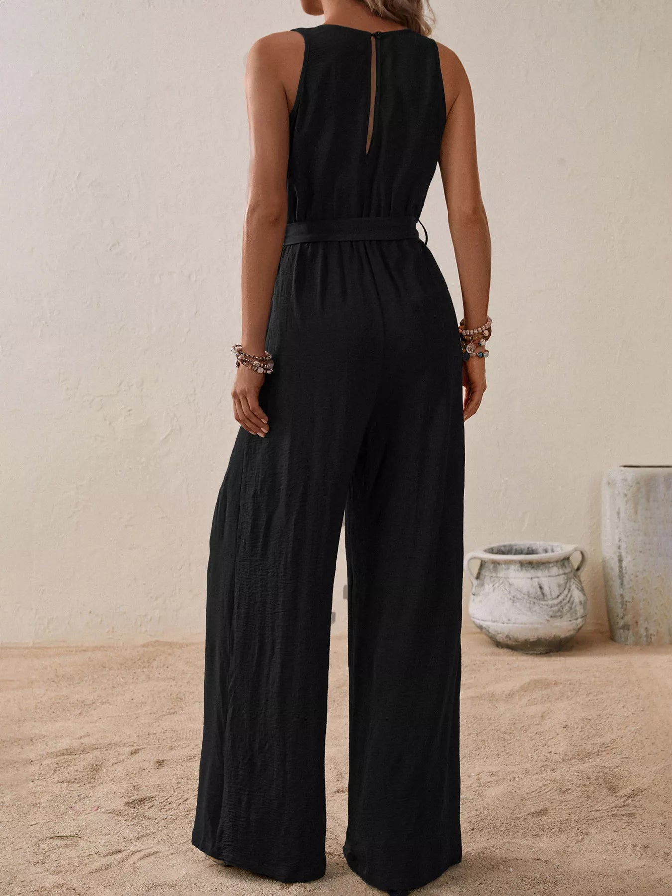 Sleeveless Tie Waist Wide Leg Jumpsuit