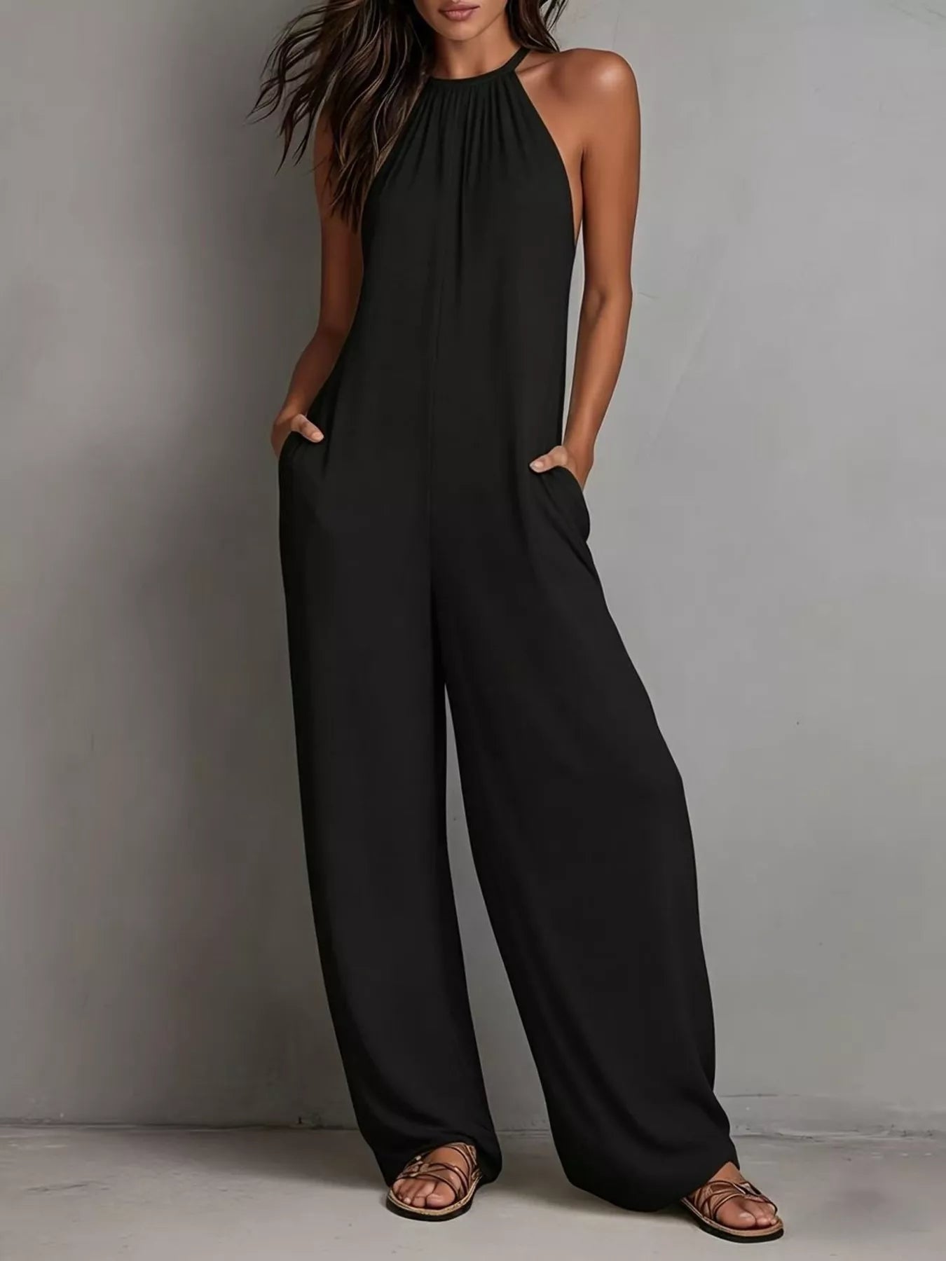 Sleeveless Wide Leg Jumpsuit Black / S