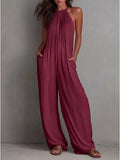 Sleeveless Wide Leg Jumpsuit Red / S