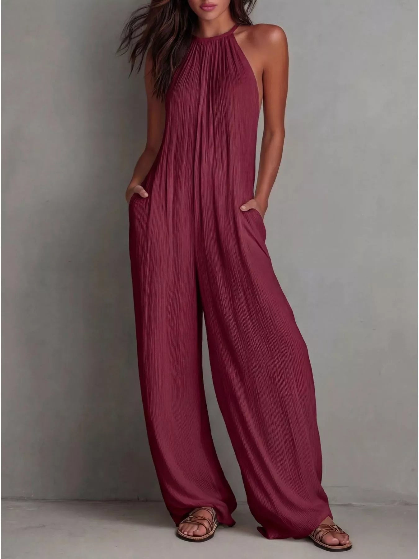 Sleeveless Wide Leg Jumpsuit Red / S