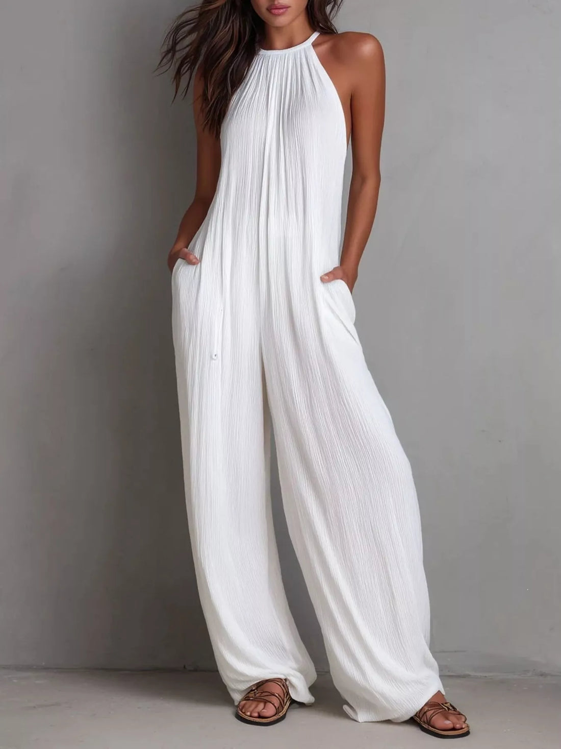 Sleeveless Wide Leg Jumpsuit White / S