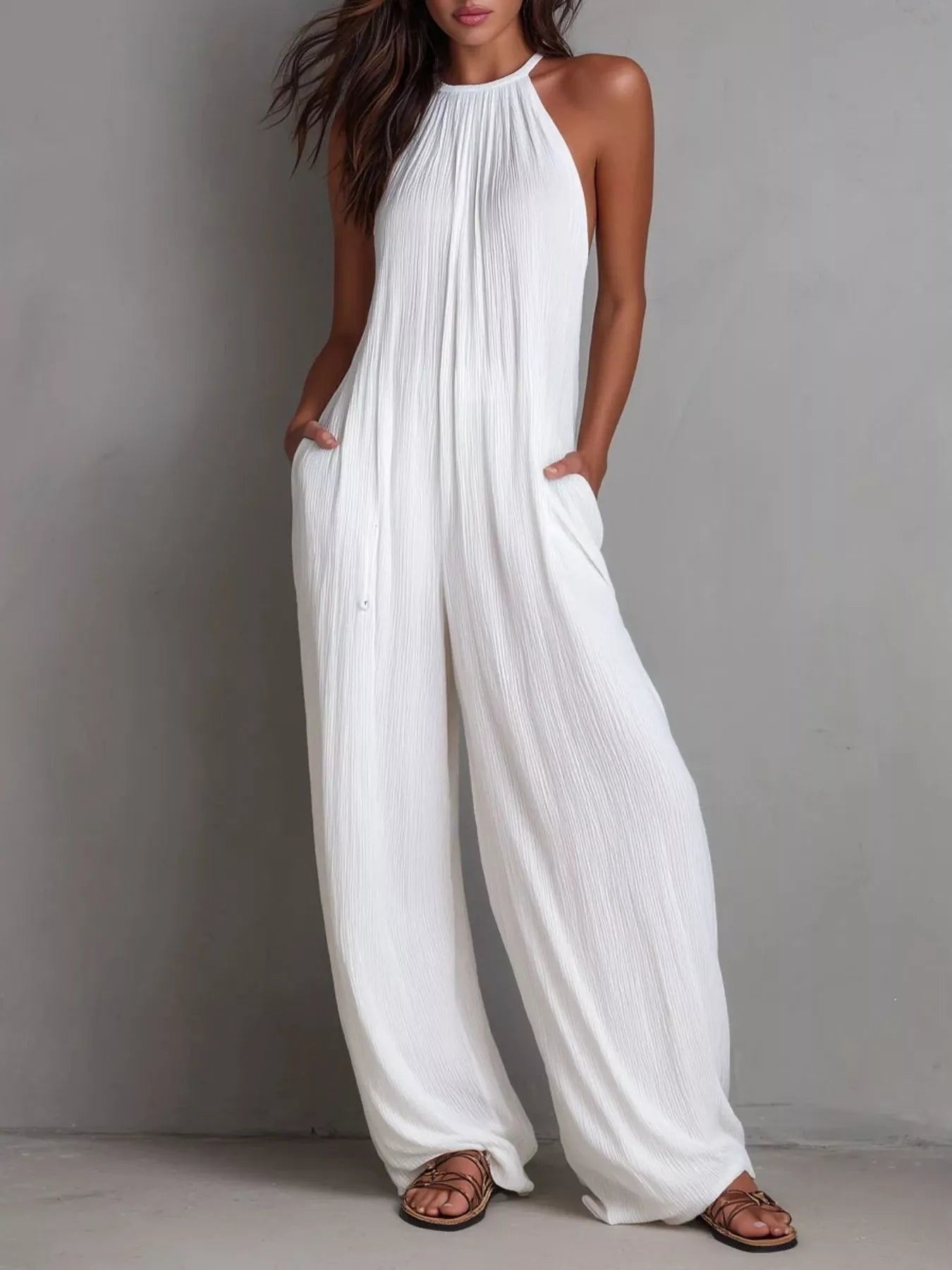 Sleeveless Wide Leg Jumpsuit White / S