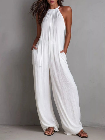 Sleeveless Wide Leg Jumpsuit White / S