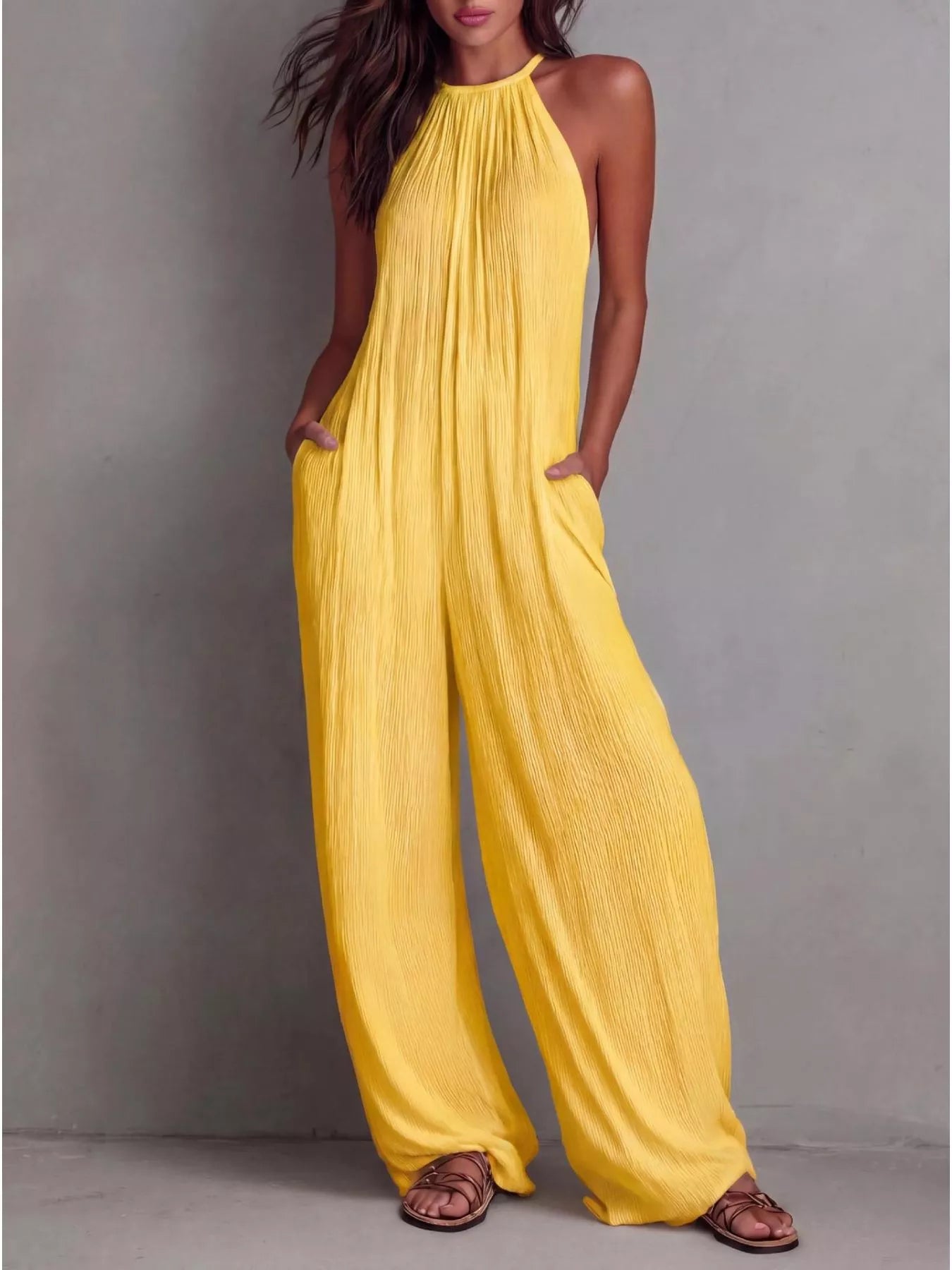 Sleeveless Wide Leg Jumpsuit Yellow / S