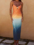 Slit Back Gradient Cami Dress Orange And Blue Gradient / S