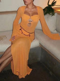 Slit Plunge Flare Sleeve Cover-Up Dress