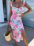 Slit Sweetheart Neck Midi Dress Deep Pink / XS