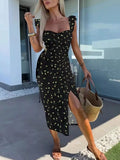 Slit Sweetheart Neck Midi Dress Floral / XS