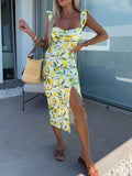 Slit Sweetheart Neck Midi Dress Lemon Yellow / XS