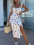 Slit Sweetheart Neck Midi Dress White / XS