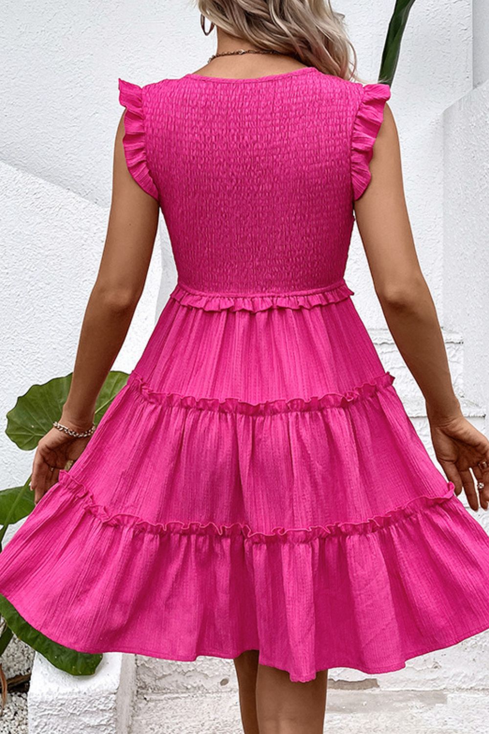 Perfee Smocked Frill-Trim Deep-V Dress - product view 2