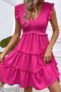 Perfee Smocked Frill-Trim Deep-V Dress - product view 3