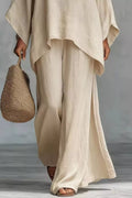 Solid Color Long Sleeve Top and Wide Leg Pants Set