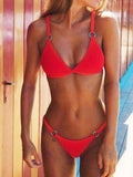 Solid Color Ring Detail Bikini Set Red / S