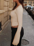 Lace Trim Square Neck Long Sleeve Top