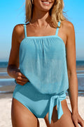 Square Neck Spaghetti Strap Tankini Set Light Blue / S