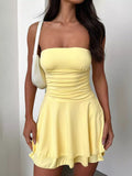 Strapless Ruched Bodycon Mini Dress Pastel Yellow / S