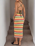 Striped Bodycon Knit Midi Dress