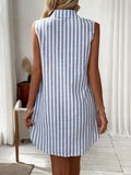 Sleeveless Striped Button-Detail Shirt Dress - product view 4