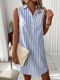 Sleeveless Striped Button-Detail Shirt Dress - product view 1