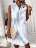 Sleeveless Striped Button-Detail Shirt Dress - product view 8