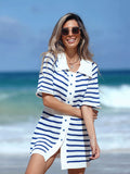 Striped Button-Down Knit Mini Dress