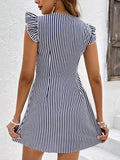 Striped Button Front Cap Sleeve Dress