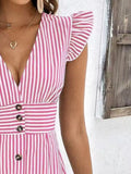 Striped Button Front Cap Sleeve Dress