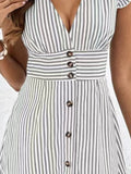 Striped Button Front Cap Sleeve Dress