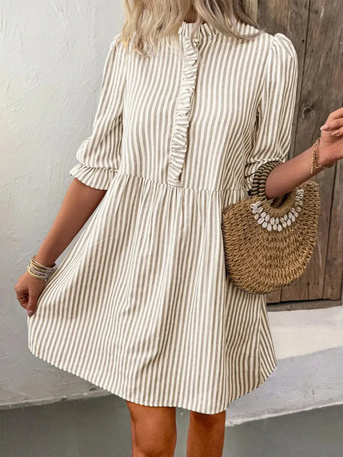 Striped Casual Dress for Women Tan / S