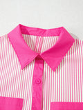 Striped Color Block Shirt Collar Mini Dress