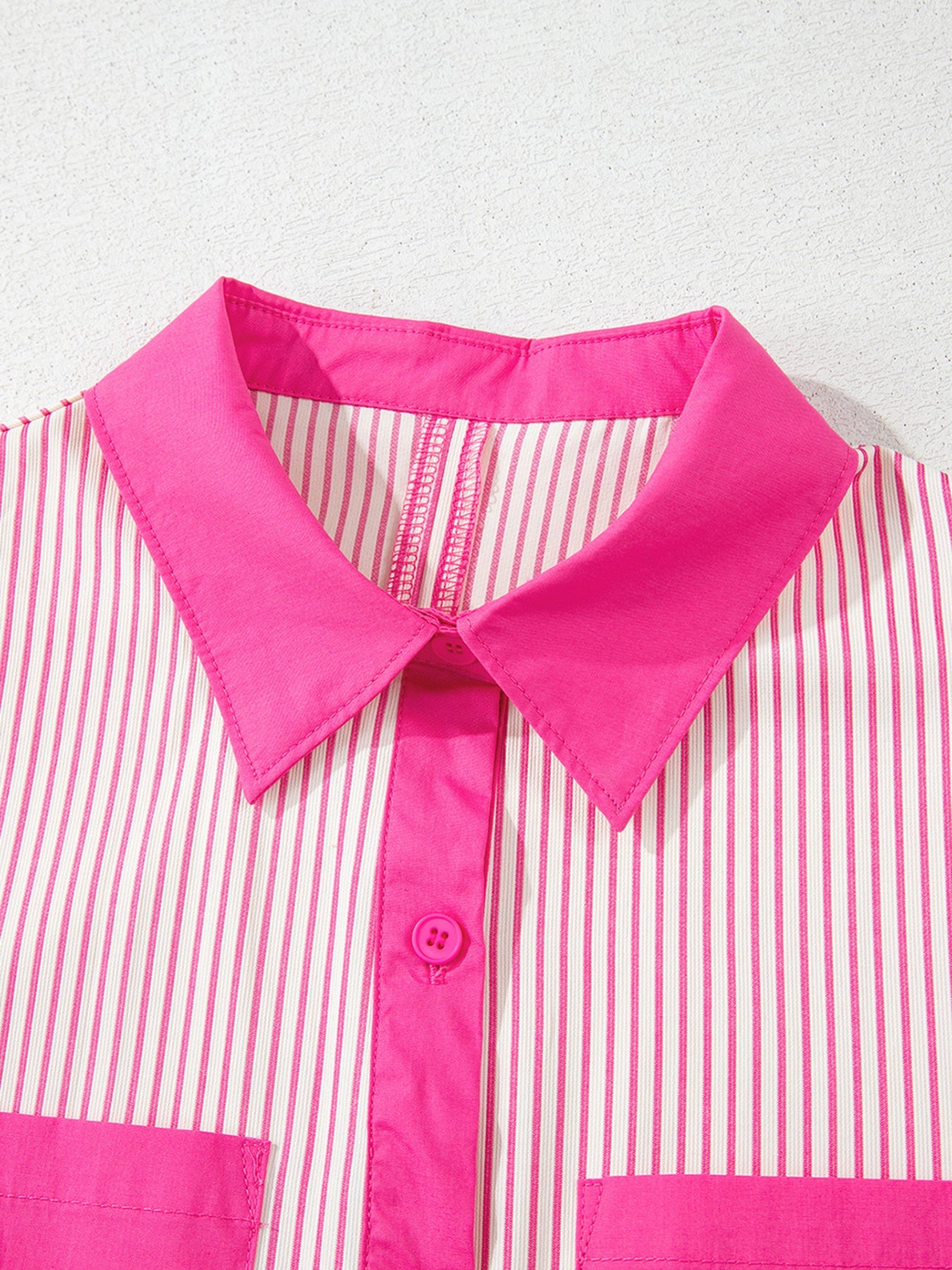 Striped Color Block Shirt Collar Mini Dress