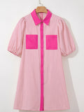 Striped Color Block Shirt Collar Mini Dress