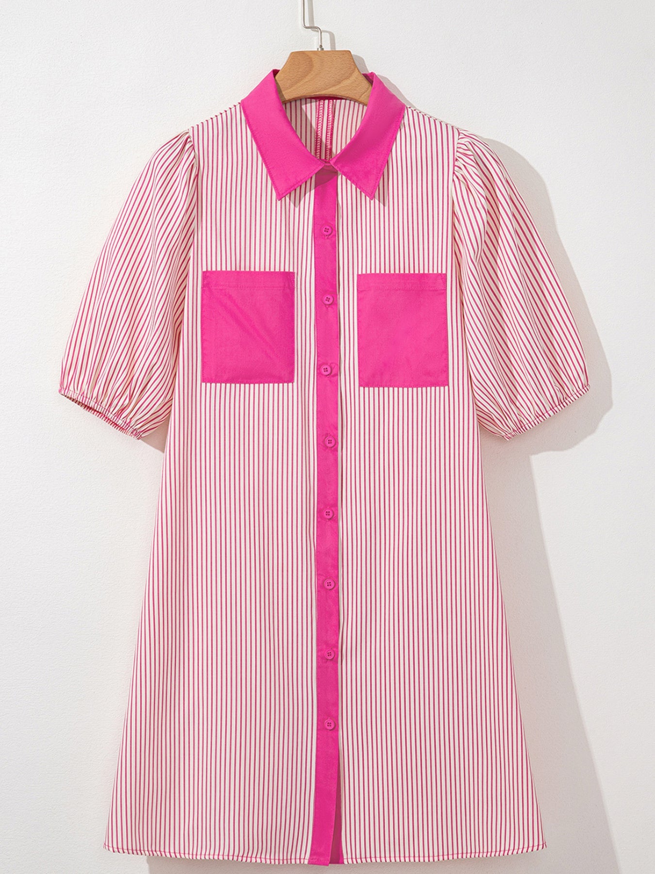 Striped Color Block Shirt Collar Mini Dress