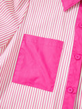 Striped Color Block Shirt Collar Mini Dress