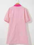 Striped Color Block Shirt Collar Mini Dress