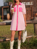 Striped Color Block Shirt Collar Mini Dress