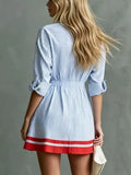 Striped Button-Down Contrast-Hem Shirt Dress - product view 7