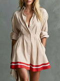 Striped Button-Down Contrast-Hem Shirt Dress - product view 8