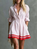 Striped Button-Down Contrast-Hem Shirt Dress - product view 12