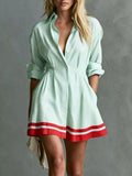 Striped Button-Down Contrast-Hem Shirt Dress - product view 10