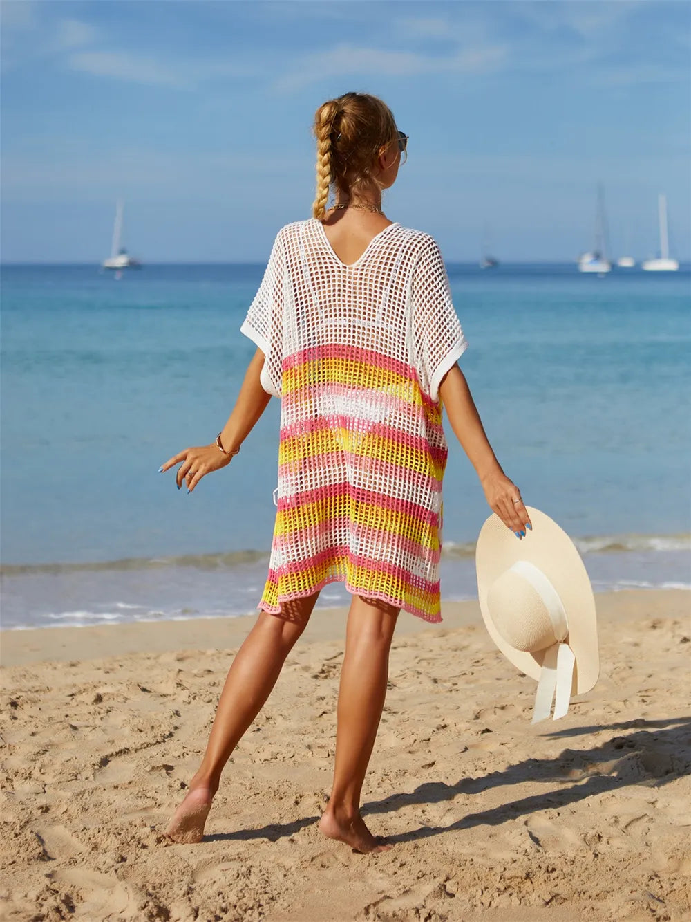Angel Wings Striped Cutout Tassel Cover-Up