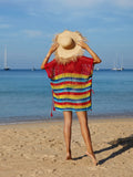 Angel Wings Striped Cutout Tassel Cover-Up