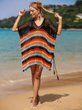 Angel Wings Striped Cutout Tassel Cover-Up